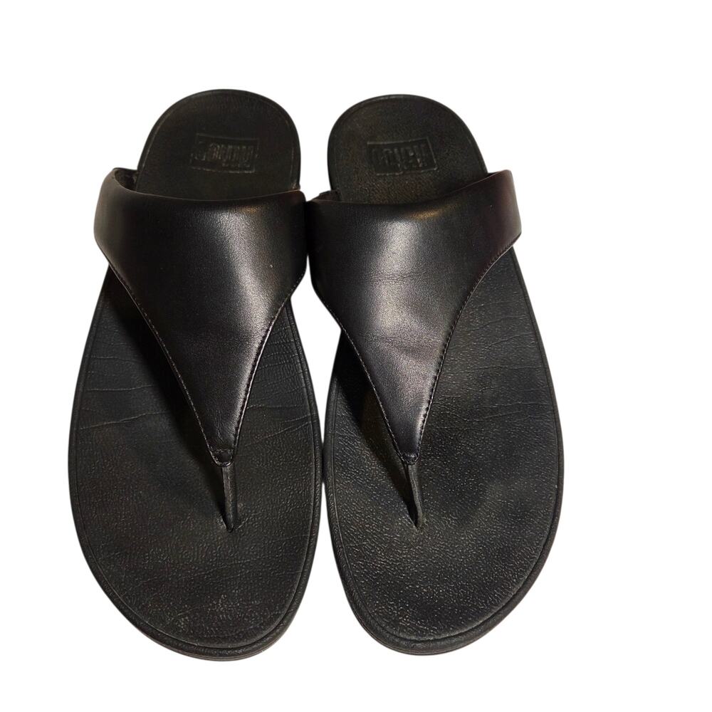FitFlop Lulu leather toe-post sandals Black Sz 10 Comfort Recovery Cushioned
